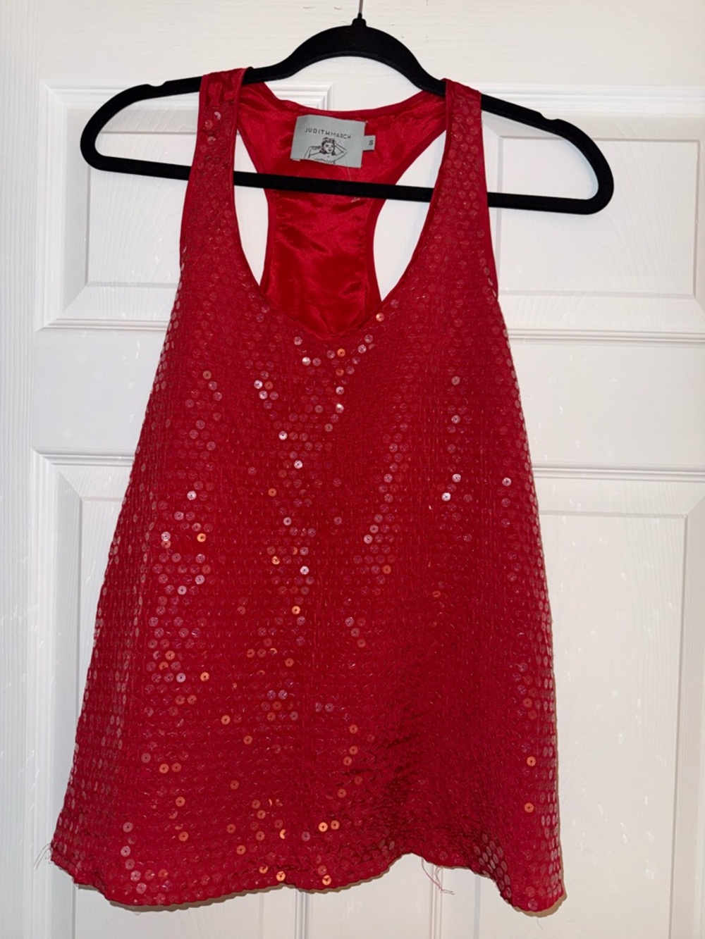 Judith March Red Sequin Racerback Tank Top Size S